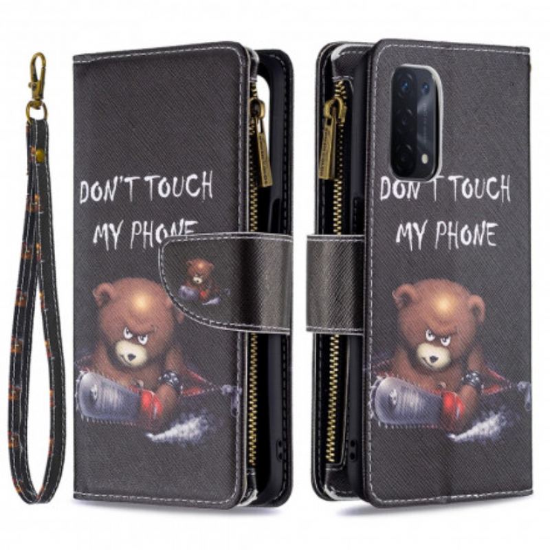 Capa Flip Para Oppo A54 5G / A74 5G Urso De Bolso Com Zíper