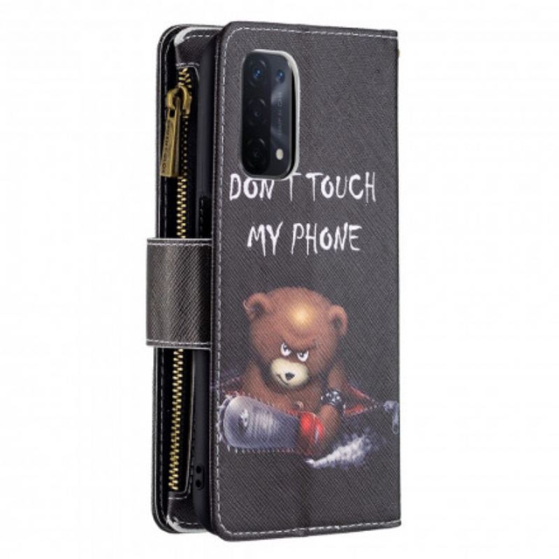 Capa Flip Para Oppo A54 5G / A74 5G Urso De Bolso Com Zíper