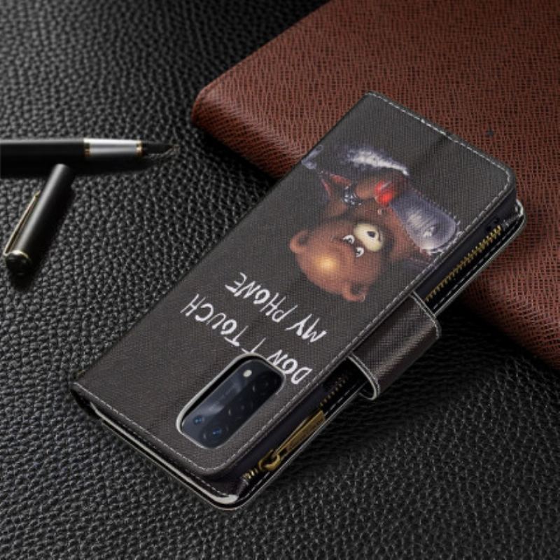 Capa Flip Para Oppo A54 5G / A74 5G Urso De Bolso Com Zíper