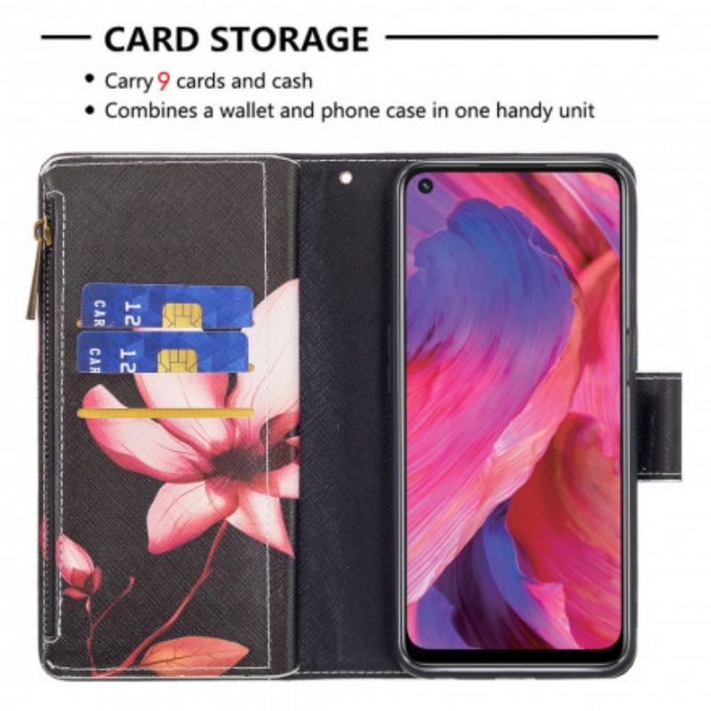 Capa Folio Para Oppo A54 5G / A74 5G Bolso Com Zíper Flor