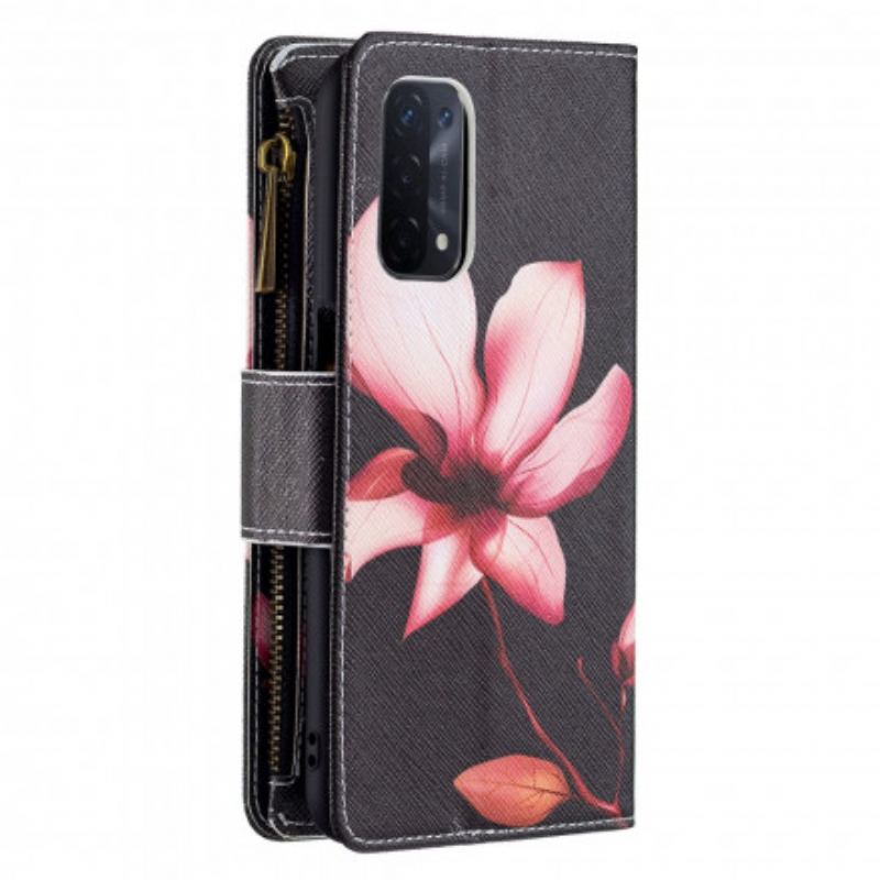 Capa Folio Para Oppo A54 5G / A74 5G Bolso Com Zíper Flor