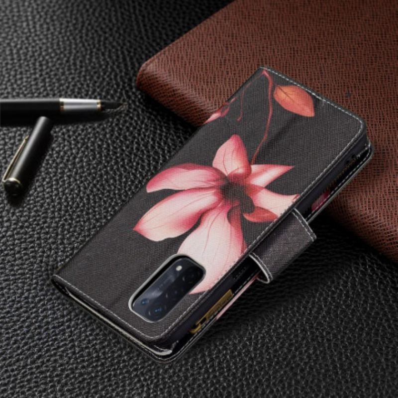 Capa Folio Para Oppo A54 5G / A74 5G Bolso Com Zíper Flor