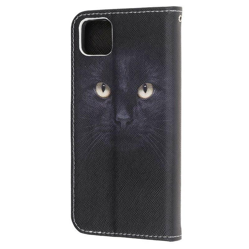 Capa De Couro Para Huawei Y5p De Cordão Olhos De Gato Preto Com Tiras