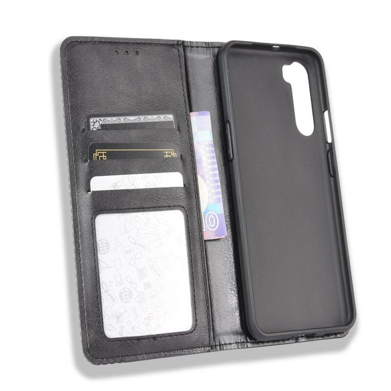 Capa De Celular Para OnePlus Nord Flip Efeito Couro Vintage Estilizado