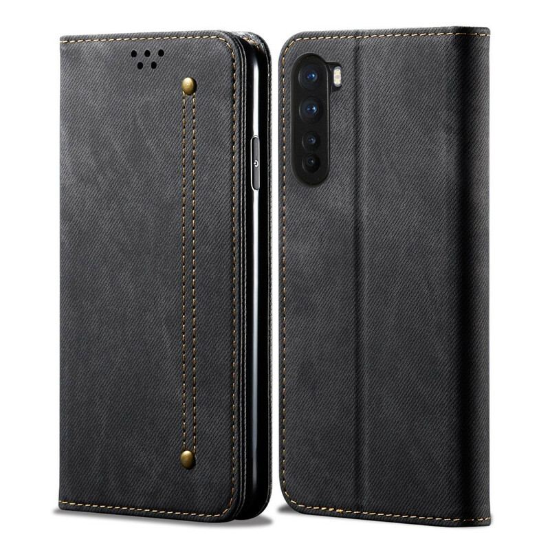 Capa De Celular Para OnePlus Nord Flip Textura De Jeans De Couro Sintético