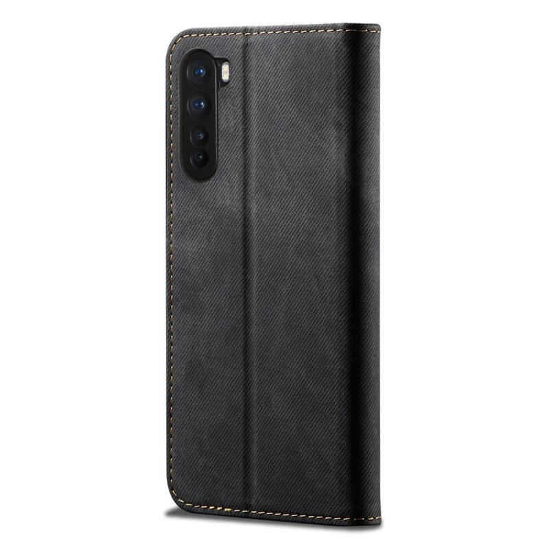 Capa De Celular Para OnePlus Nord Flip Textura De Jeans De Couro Sintético