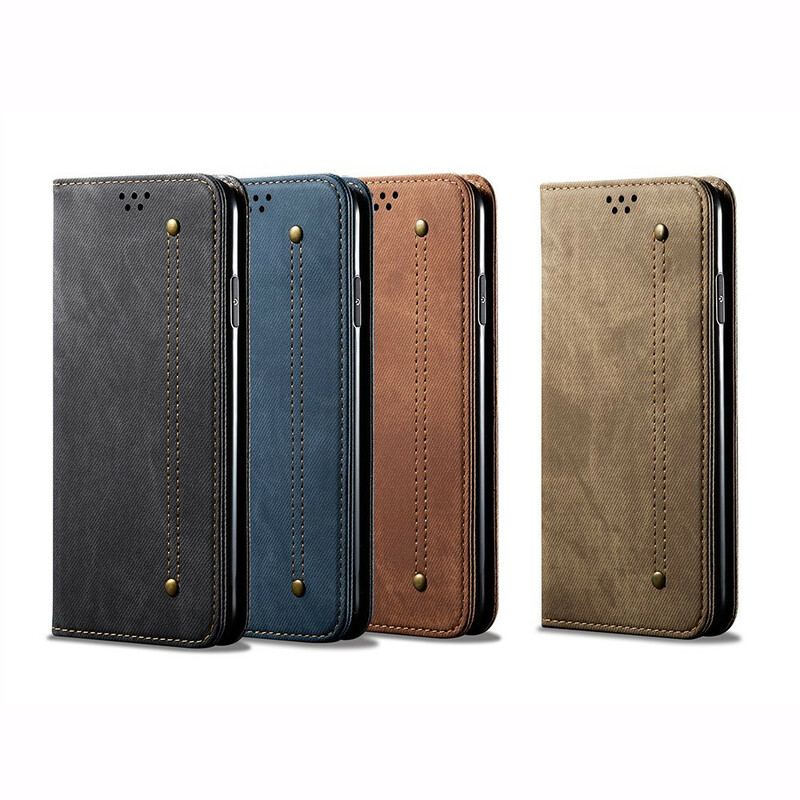 Capa De Celular Para OnePlus Nord Flip Textura De Jeans De Couro Sintético