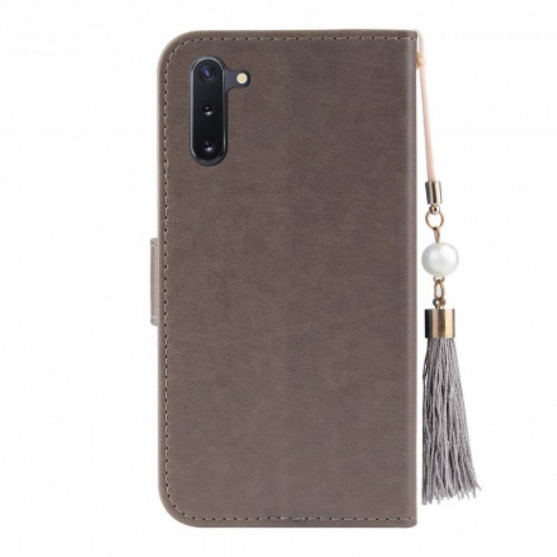 Capa De Couro Para OnePlus Nord De Cordão Árvore E Gato Com Cordão