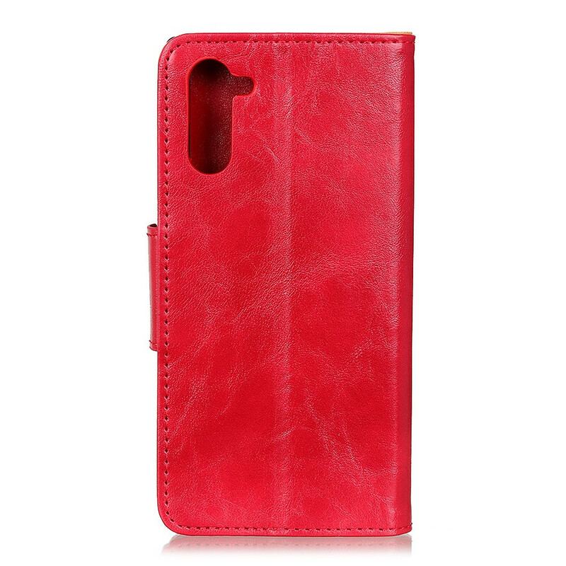 Capa Folio Para OnePlus Nord Fecho Reversível De Couro Rachado