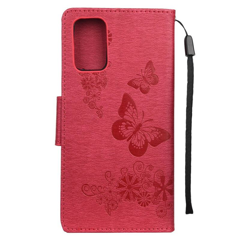 Capa De Couro Para Samsung Galaxy S20 Apenas Borboletas Com Cordão