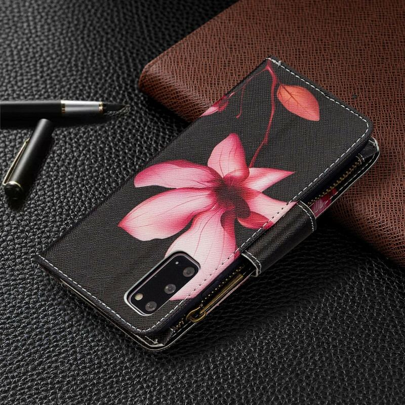 Capa De Couro Para Samsung Galaxy S20 Bolso Com Zíper Flor