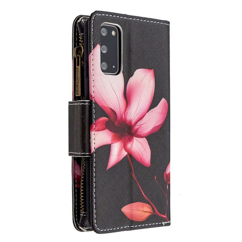 Capa De Couro Para Samsung Galaxy S20 Bolso Com Zíper Flor