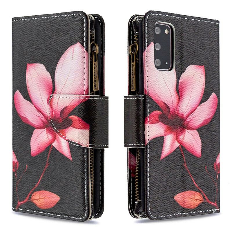 Capa De Couro Para Samsung Galaxy S20 Bolso Com Zíper Flor