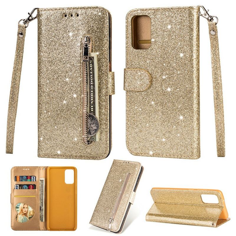 Capa Flip Para Samsung Galaxy S20 Bolsa De Moedas Glitter