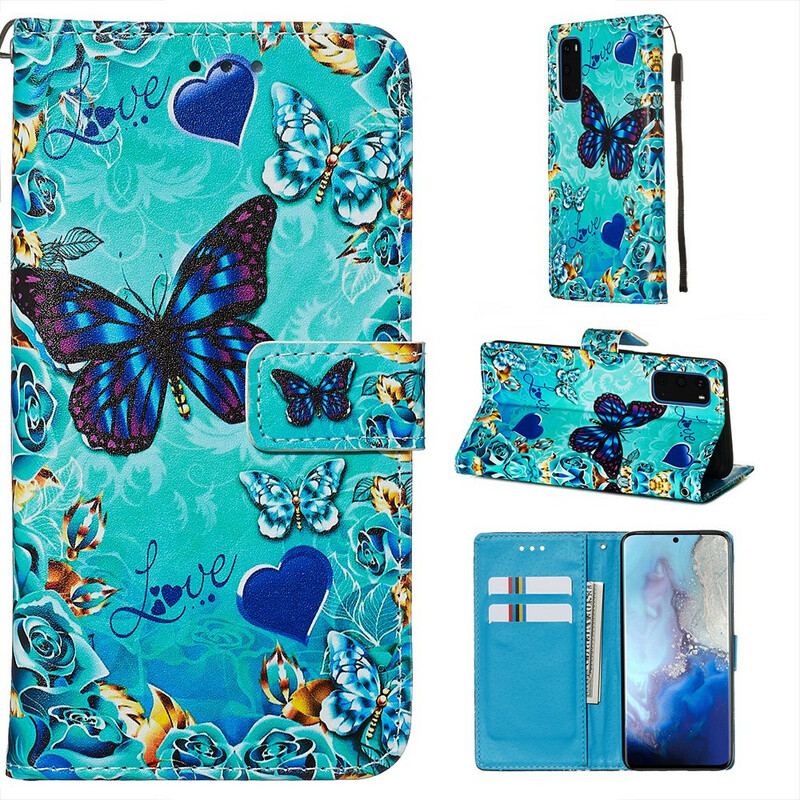 Capa Flip Para Samsung Galaxy S20 Borboletas Douradas