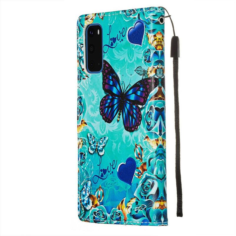 Capa Flip Para Samsung Galaxy S20 Borboletas Douradas