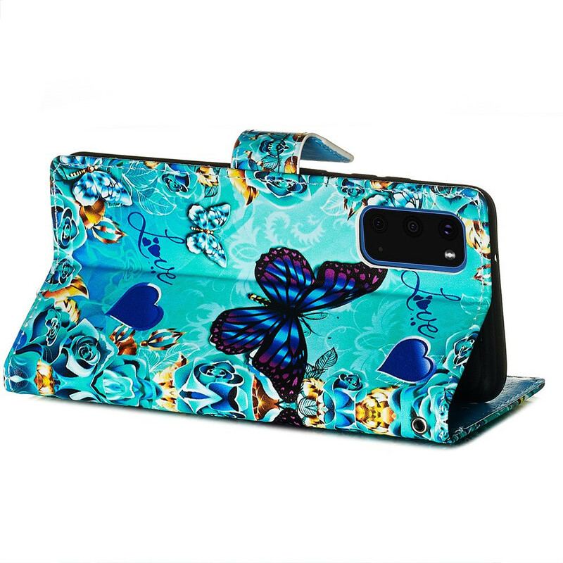 Capa Flip Para Samsung Galaxy S20 Borboletas Douradas