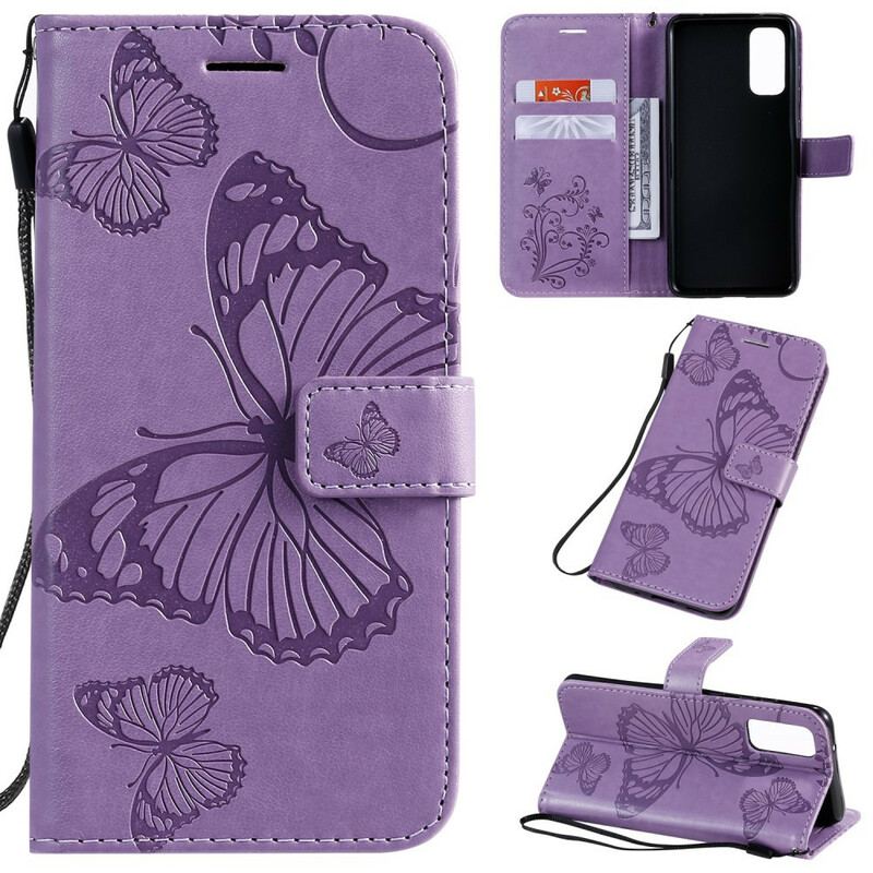 Capa Flip Para Samsung Galaxy S20 De Cordão Borboletas Gigantes