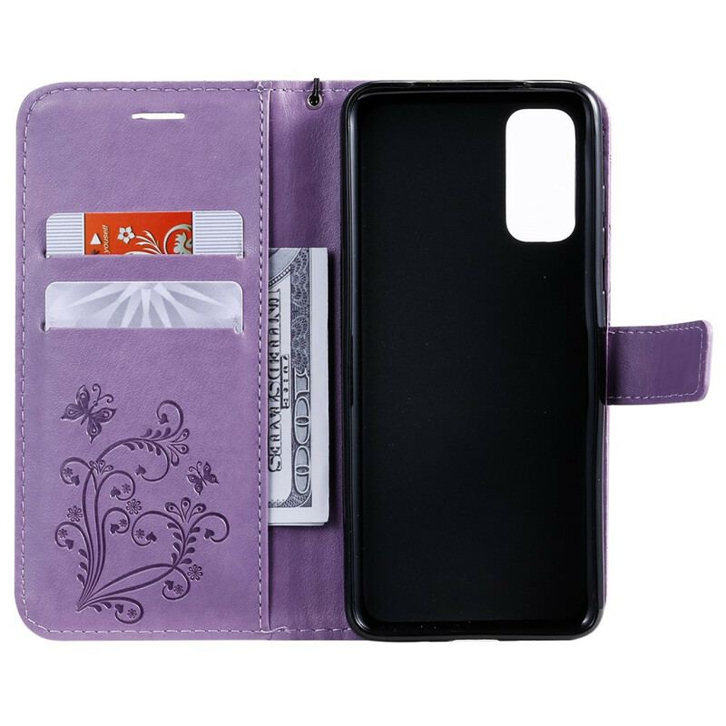 Capa Flip Para Samsung Galaxy S20 De Cordão Borboletas Gigantes