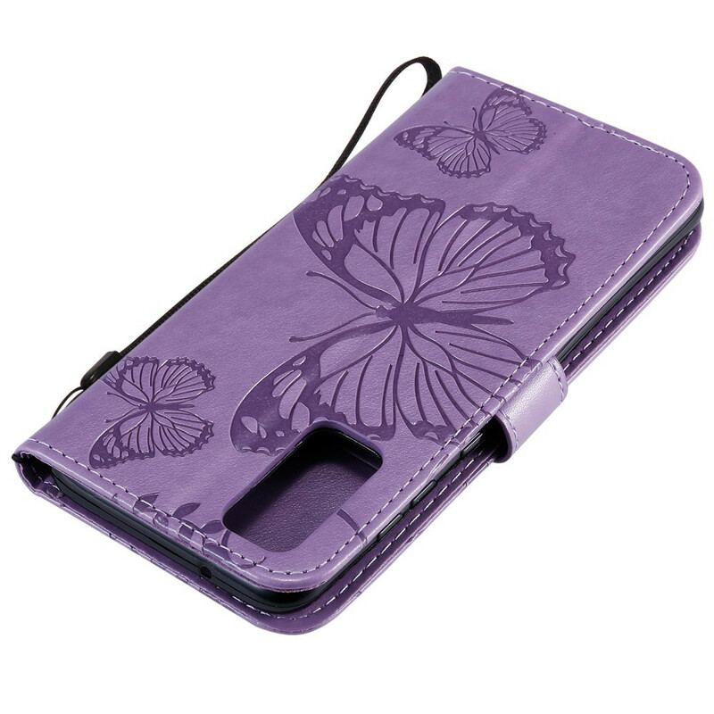 Capa Flip Para Samsung Galaxy S20 De Cordão Borboletas Gigantes