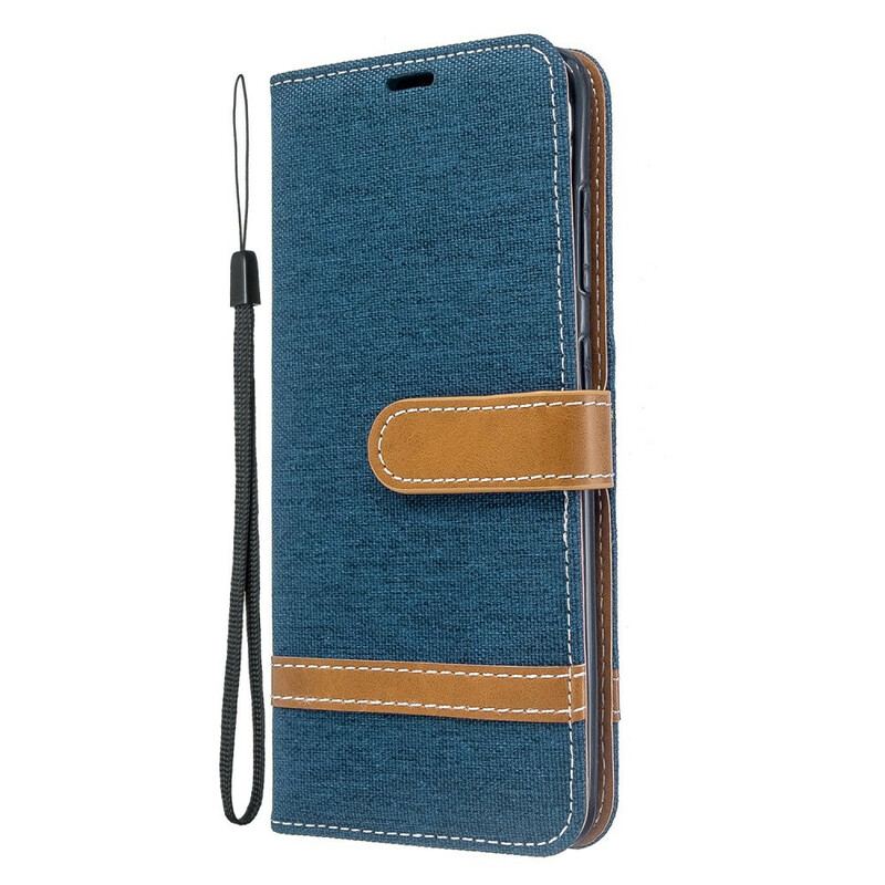 Capa Flip Para Samsung Galaxy S20 De Cordão Correia Efeito Tecido E Couro