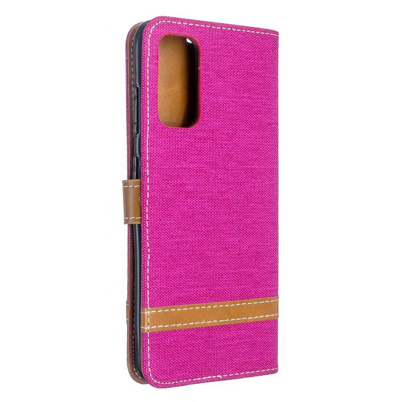 Capa Flip Para Samsung Galaxy S20 De Cordão Correia Efeito Tecido E Couro