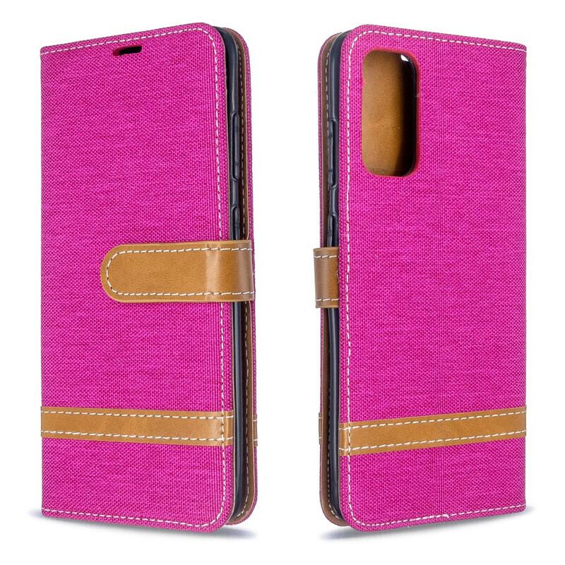 Capa Flip Para Samsung Galaxy S20 De Cordão Correia Efeito Tecido E Couro