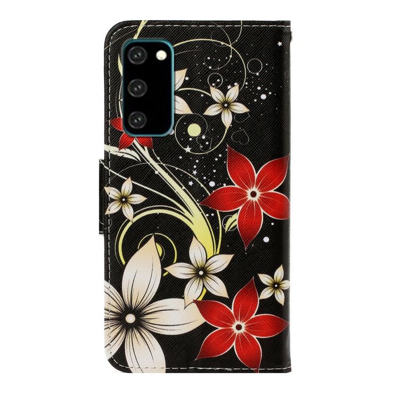 Capa Flip Para Samsung Galaxy S20 De Cordão Flores Coloridas Com Tiras