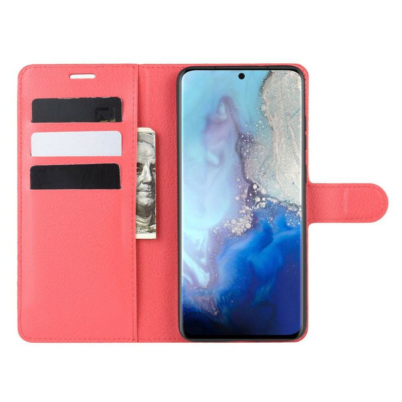 Capa Flip Para Samsung Galaxy S20 Couro Sintético De Lichia Clássico