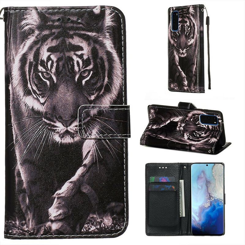 Capa Flip Para Samsung Galaxy S20 Tigre Da Noite