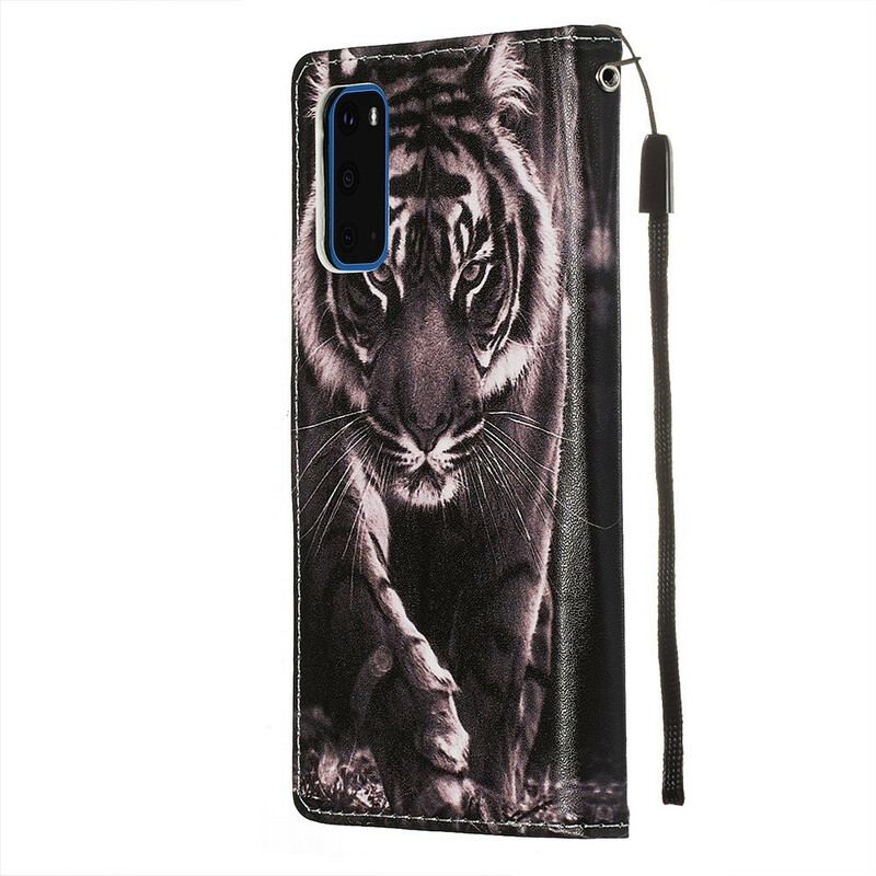 Capa Flip Para Samsung Galaxy S20 Tigre Da Noite