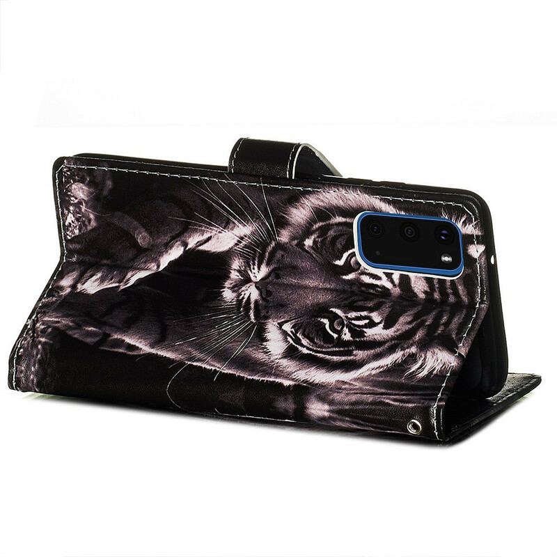 Capa Flip Para Samsung Galaxy S20 Tigre Da Noite