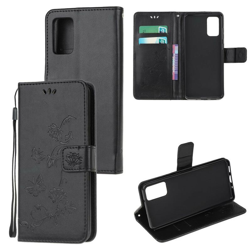 Capa Folio Para Samsung Galaxy S20 De Cordão Borboletas Discretas Com Alça