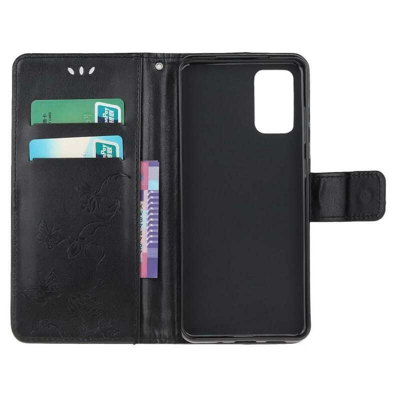 Capa Folio Para Samsung Galaxy S20 De Cordão Borboletas Discretas Com Alça