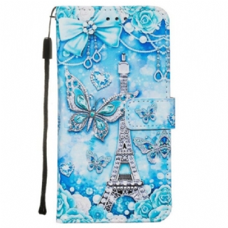 Capa Folio Para Samsung Galaxy S20 De Cordão Correia Borboleta Torre Eiffel