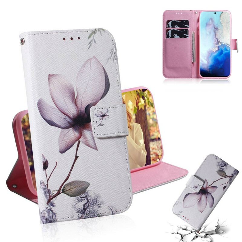 Capa Folio Para Samsung Galaxy S20 Flor Rosa Empoeirado