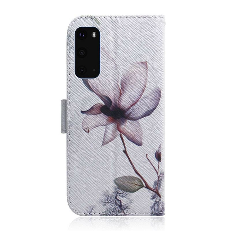 Capa Folio Para Samsung Galaxy S20 Flor Rosa Empoeirado