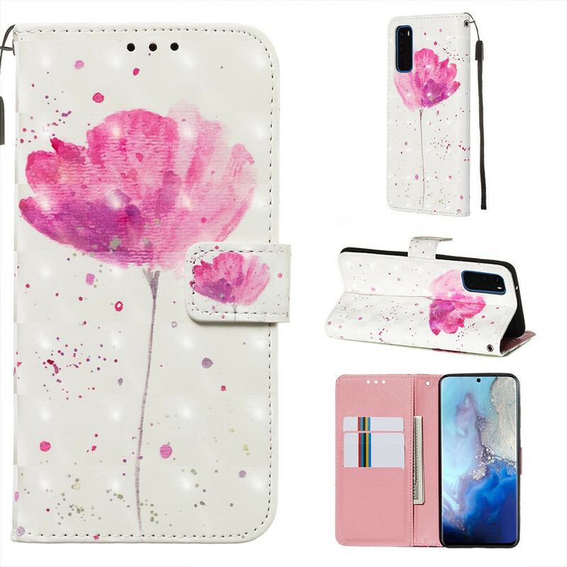 Capa Capa Folio Para Samsung Galaxy S20 Papoula Aquarela