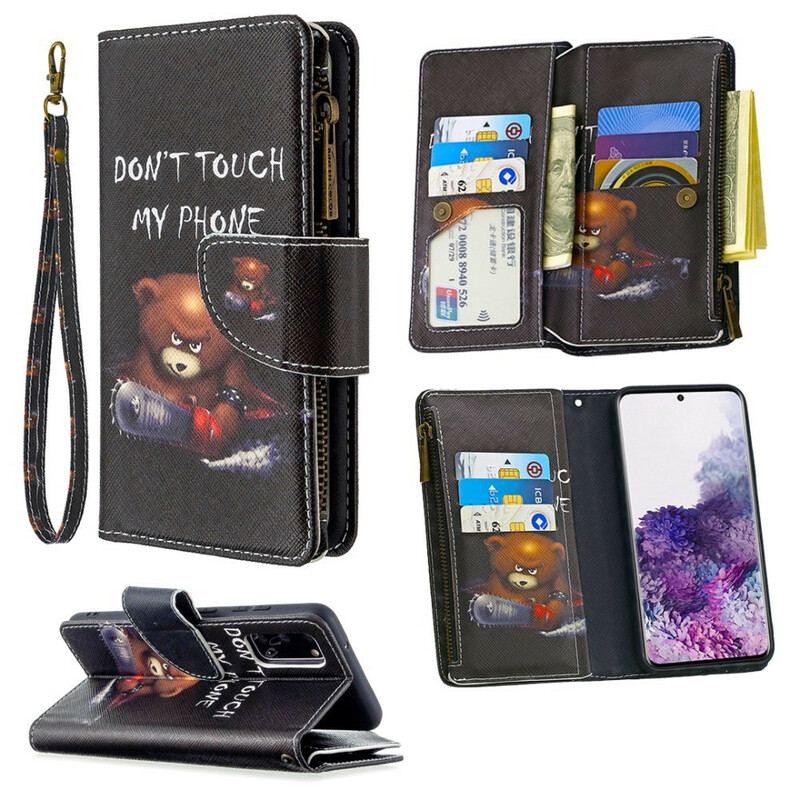 Capa Folio Para Samsung Galaxy S20 Urso De Bolso Com Zíper