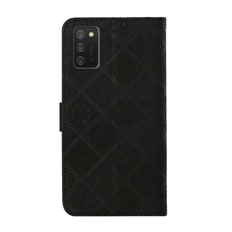 Capa De Couro Para Samsung Galaxy A02s Padrão De Tapeçaria