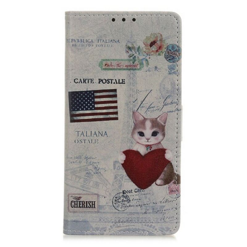 Capa Em Pele Para Samsung Galaxy A02s Gato Viajante