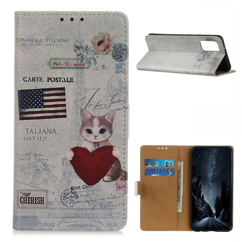 Capa Em Pele Para Samsung Galaxy A02s Gato Viajante