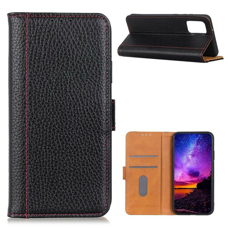 Capa Flip Para Samsung Galaxy A02s Costuras Efeito Couro Lichia