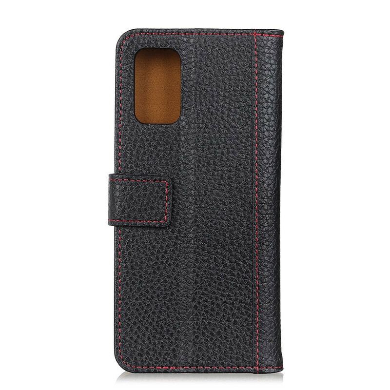 Capa Flip Para Samsung Galaxy A02s Costuras Efeito Couro Lichia