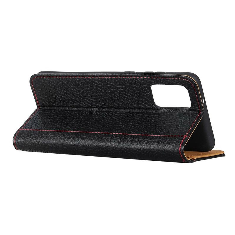 Capa Flip Para Samsung Galaxy A02s Costuras Efeito Couro Lichia