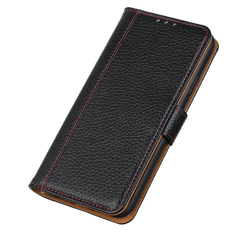 Capa Flip Para Samsung Galaxy A02s Costuras Efeito Couro Lichia