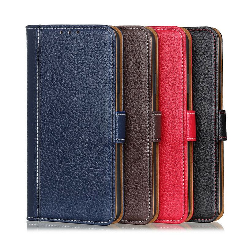 Capa Flip Para Samsung Galaxy A02s Costuras Efeito Couro Lichia