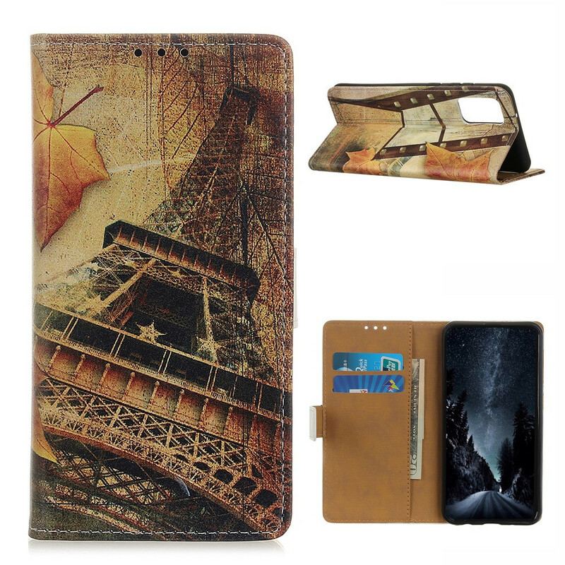 Capa Folio Para Samsung Galaxy A02s Torre Eiffel No Outono