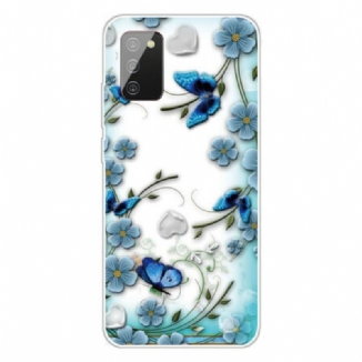 Capa Para Samsung Galaxy A02s Borboletas E Flores Retrô Sem Costura