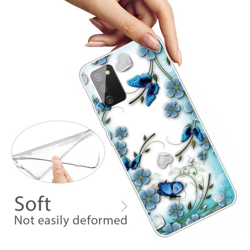 Capa Para Samsung Galaxy A02s Borboletas E Flores Retrô Sem Costura